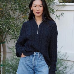 Jenni Kayne Cotton Navy Cable Knit Sweater